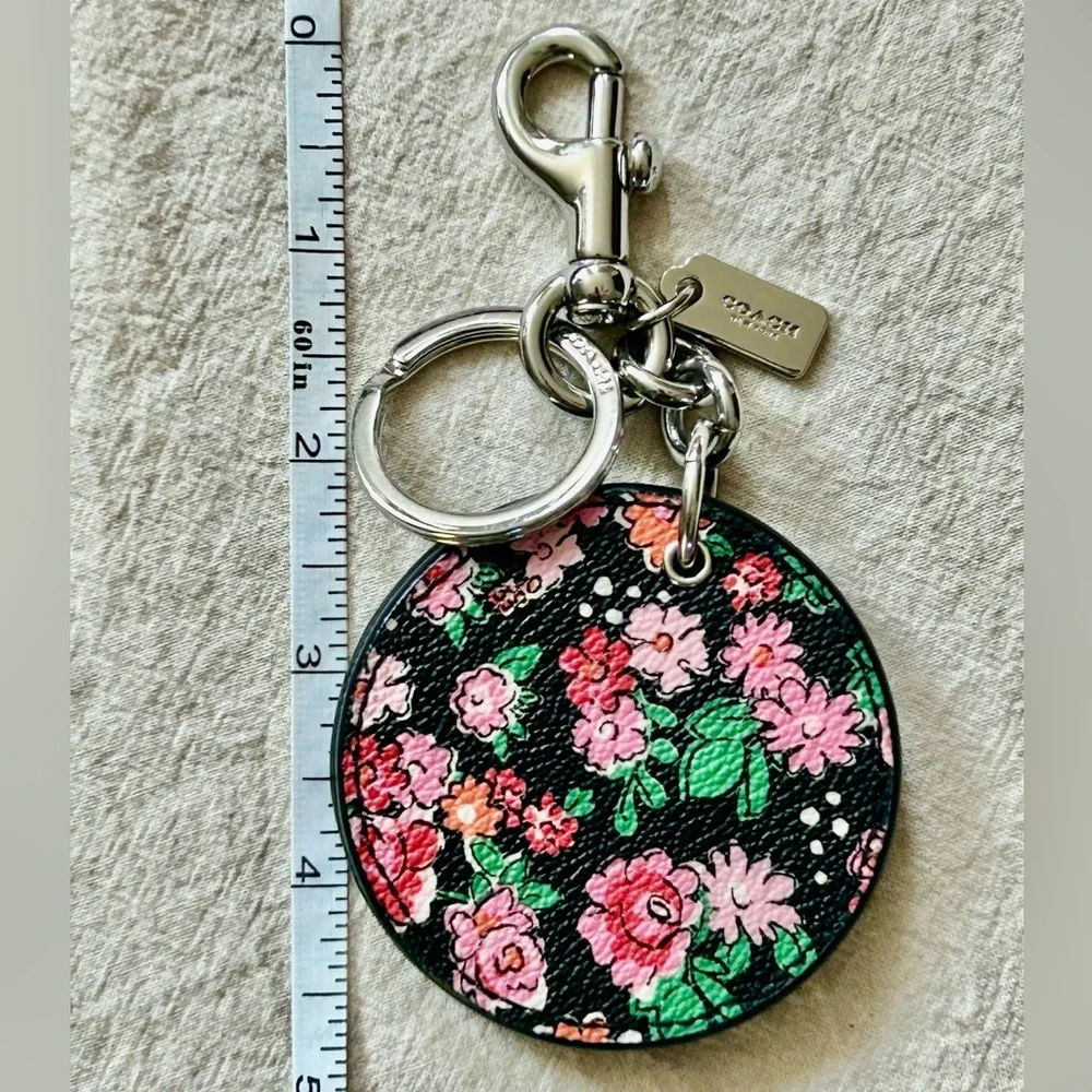 COACH Posey Floral Print Compact Mirror Bag Charm/Key Fob